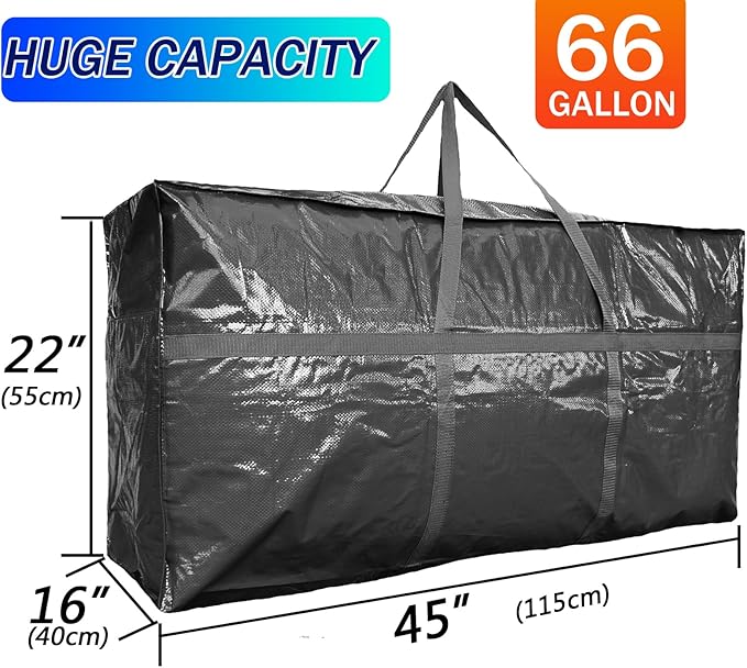 66 Gallon Extra Large Storage Bags, Huge Moving Bags Heavy Duty with Zipper and Stronger Handles, Big Foldable Duffle Bag for Travel - Storage Totes Moving Boxes for College, Christmas Tree, Bedding - Image 2