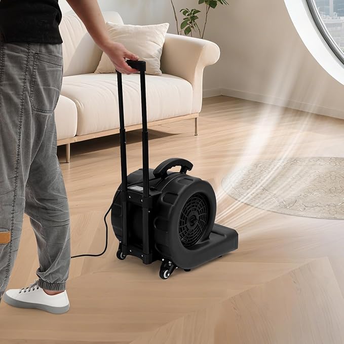 750W Commercial Floor Dryer, 750W Portable Air Mover & Commercial Floor Blower with 3 Speed Settings, 20-120 Min Timer & 3 Blowing Angles for Industrial/Commercial Use (Black) - Image 9