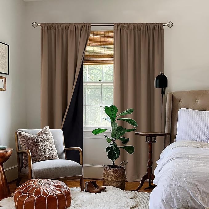 BGment 100% Blackout Curtains 108 Inch Long for Living Room, Thermal Insulated Full Light Blocking Noise Cancel Rod Pocket Curtains, Extra Long Room Darkening Window Curtains, 2 Panels, Taupe, 52 Wide - Image 2