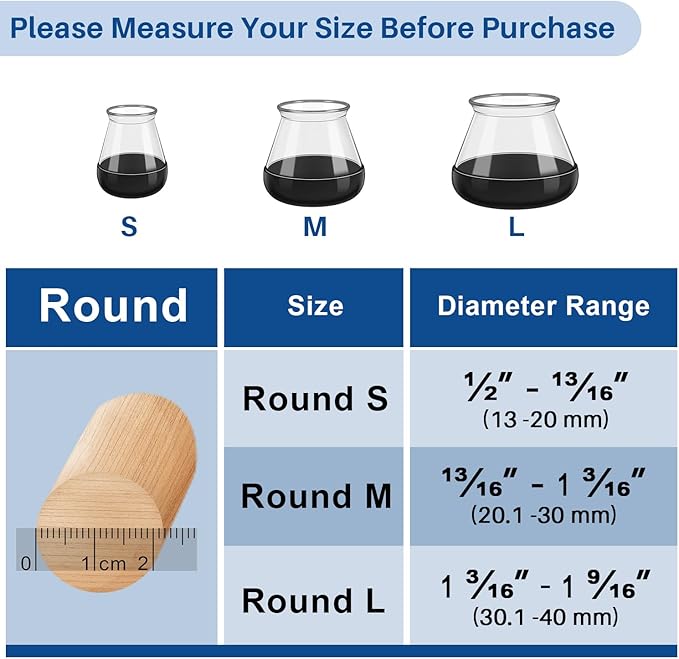 28 Pcs Chair Leg Sliders for Carpet, Round Chair Glides, Silicone Furniture Leg Protectors Caps, Carpet Protectors Table Feet Covers Cups, Teflon Furniture Pads Sliders (Fit:13/16" ~ 1-3/16") - Image 3