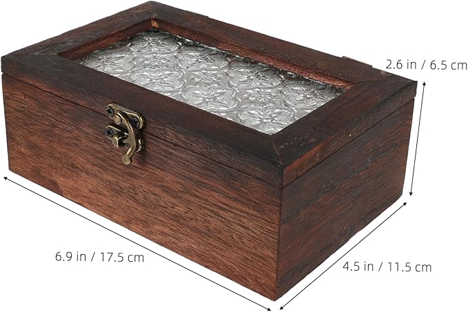 Vintage Begonia Flower Glass Top Wooden Storage Box Multifunctional Jewelry Organizer with Metal Clasp Decorative Keepsake Case for Dried Fruits Cosmetics and Documents - Image 2