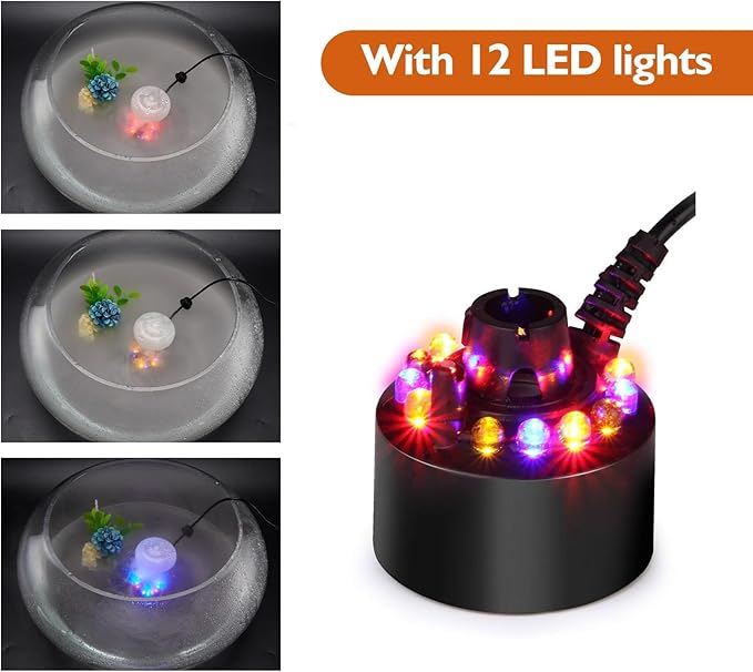 AGPTEK 12 LED Mist Maker Water Fountain Pond Fog Atomizer Air Humidifier, Ideal For Indoor or Outdoor Fountains, Water Feature Use. - Image 3