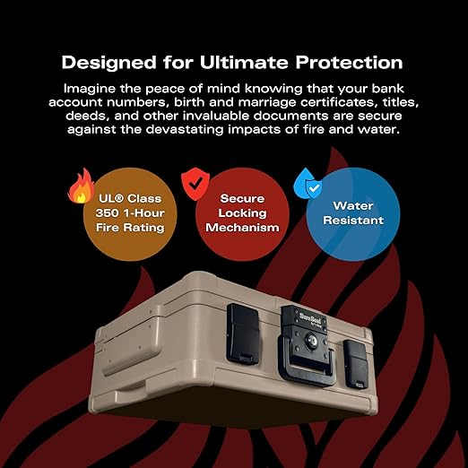 FireKing SureSeal Fire Safe with Key Lock, 1 Hour Fire Rated, UL Rated & 100 Hour Water Resistant Home Safe, Portable Home Safes, Taupe - Image 3