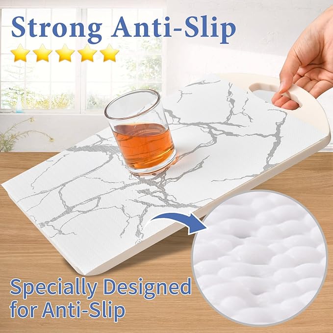 Drawer and Shelf Liner for Kitchen Cabinet: 17 in X 20 Ft Non Slip Waterproof Shelf Paper Non Adhesive Refrigerator Liners Silver Marble Easy Liners for Bathroom with Knife Tape Measure - Image 2