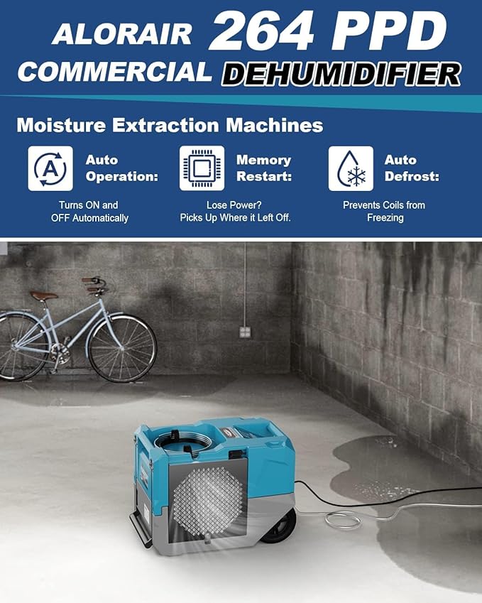 ALORAIR 264 PPD Commercial Dehumidifier with Pump, Up to 3,000 Sq.Ft Industrial Dehumidifier with Drain Hose Potable Wheels Design for Whole House, Basement, Warehouse, Garage, Blue - Image 2
