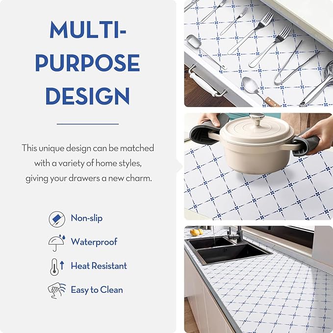 Drawer Shelf Liner for Cabinet,Slip Resistant Non Adhesive Liner for Kitchen, BPA Free Shelf Liners for Cabinets, Bathroom Cupboard Drawers,12IN x 20FT,Blue Stripe - Image 6