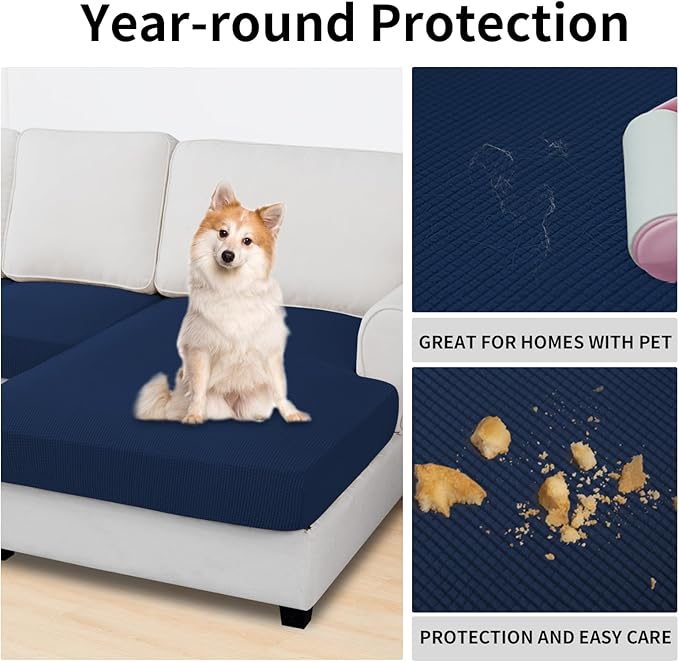 Easy-Going Stretch 3 Pieces Couch Cushion Covers for Sectional Sofa Left/Right L Shape Chaise Lounge Sofa Seat slipcover Anti-Slip Sofa Cover Soft (2 Seater + 1 Chaise, Navy) - Image 3