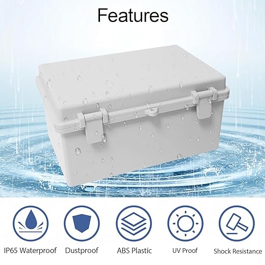 Junction Box ABS Plastic IP65 Waterproof Dustproof Universal Electrical Enclosure, Hinged Shell Outdoor and Indoor Usage Project Box11.4"x 7.5" x 5.5"(290 x 190 x 140mm), Grey - Image 3