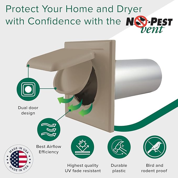 NO-PEST VENT, Exclusive Dual Door Dryer Vent Cover Outdoor 4 inch with Collar, Made in USA w Highest UV Resistant Plastic in any Outdoor Vent Cover (Wood Stock Brown, 4" Plastic WIth Collar) - Image 4
