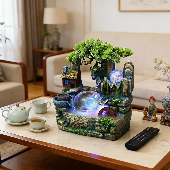 Tabletop Waterfall Fountain Humidifier with LED Light and Atomizer, Water Fountains Indoor Home Decor or est Festival Birthday Surprise for Boys, 14 Inch Desktop Small Mini Bonsai - Image 7