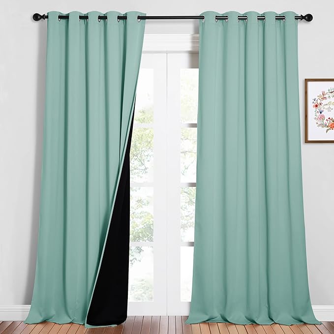 NICETOWN Full Shading Curtains for Windows, Super Heavy-Duty Black Lined Blackout Curtains for Bedroom, Privacy Assured Window Treatment (Aqua Blue, Pack of 2, 62 inches W x 95 inches L) by NICETOWN