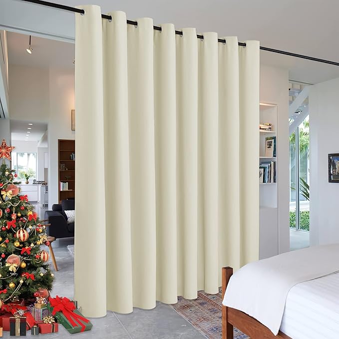 RYB HOME Blackout Divider Curtains for Living Room, Noise Reducing Privcay Vertical Blinds Drapes Grommet Top for Home Office Kids Room Drom Garage, W180 x L96 inches, Light Beige, 1 Panel by RYBHOME