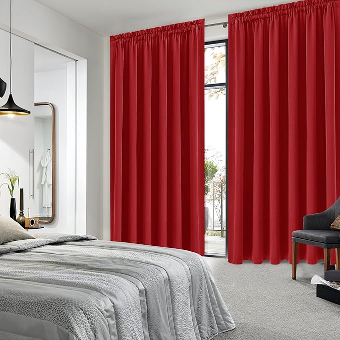DWCN Blackout Curtains for Living Room Thermal Insulated, Energy Saving & Noise Reducing Bedroom Curtains, Red, W 70x L 84 Inch, Set of 2 Rod Pocket Curtain Panels - Image 2