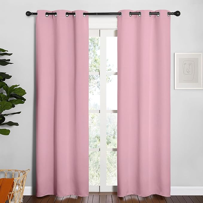 NICETOWN Window Curtain Panels, Thermal Insulated Solid Grommet Blackout Draperies/Drapes for Basement (Crystal Pink, 1 Pair, 34 by 84-inch) by NICETOWN