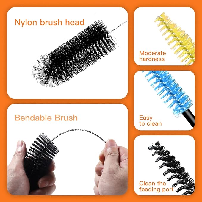 Hummingbird Feeder Cleaner Brush Kit - 21-Piece with 3 Sizes Double-Headed Brushes, Stainless Steel Handle for Bottles & Feeding Holes​ - Image 3