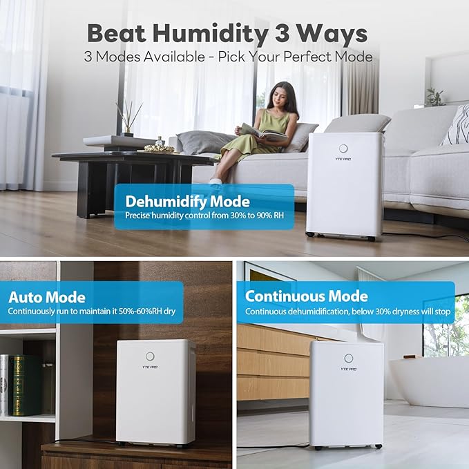 1500Sq.Ft Dehumidifier, 30Pint Dehumidifiers for Home, Quiet Dehumidifier for Bathroom, Basement, Bedroom and RV, with 6.56FT Drain Hose,0.66Gal Water Tank, 3-Color Humidity Light - Image 8
