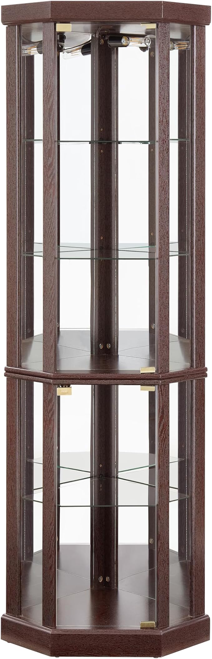 Elegant Corner Curio Cabinet with Lights & Tempered Glass Door, Wooden Display Cabinet with 4 Adjustable Glass Shelves & Mirrored Back for Living Room, Dining Room, Office (Dark Cherry) - Image 4