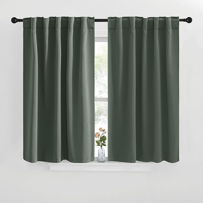 NICETOWN Blackout Curtain Panels for Living Room - (Dark Mallard Color) 42x36 inch, 2 Panels Set, Room Darkening Blackout Drapes for Window by NICETOWN