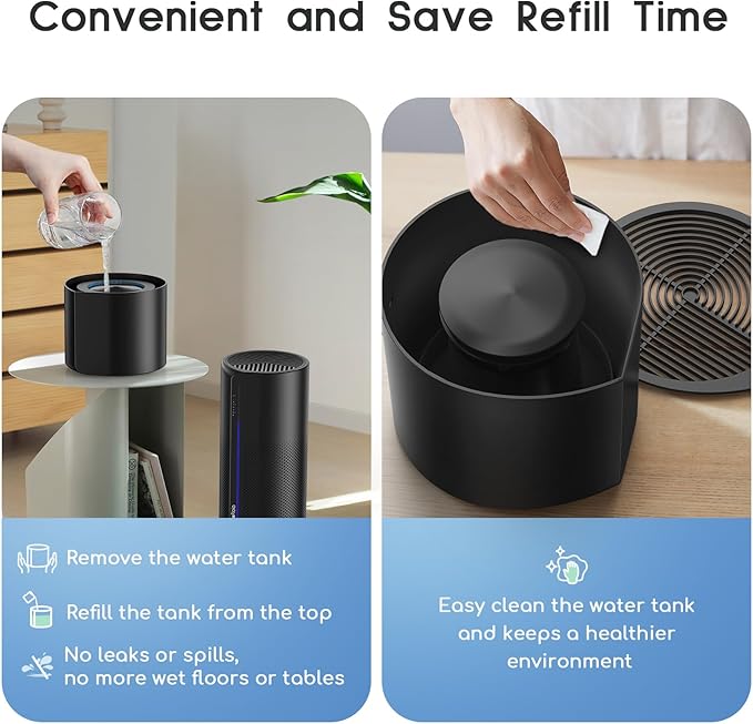 Afloia Air Purifier with Humidifier Combo, 2 in 1 3-Stage Filters for Bedroom Pets Hair Smoker Odors, Evaporative Humidifier, Auto Shut Off, Quiet Air Cleaner with Seven Color Light, Black - Image 7