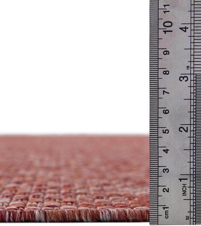 Unique Loom Collection Casual Transitional Solid Heathered Indoor/Outdoor Flatweave Area Rug (13' Round, Rust Red/Beige) - Image 2