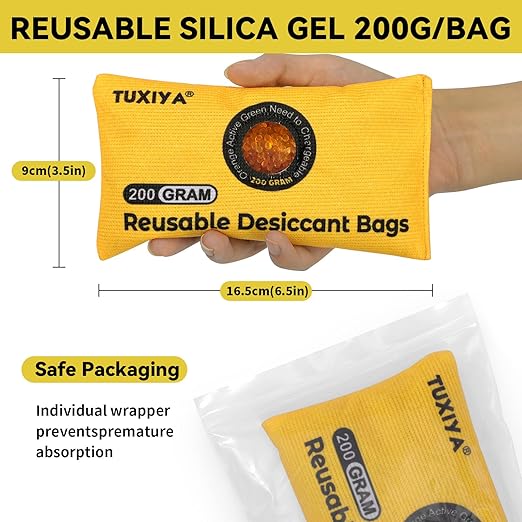 12Pack (200g Each) Rechargeable Silica Gel Desiccant Packets,Color-Indicating Desiccant Packs for Storage.Moisture Absorbers for Storage Bins,Suitcases,Safe,3D Filaments,Wet Zones and Cars - Image 2