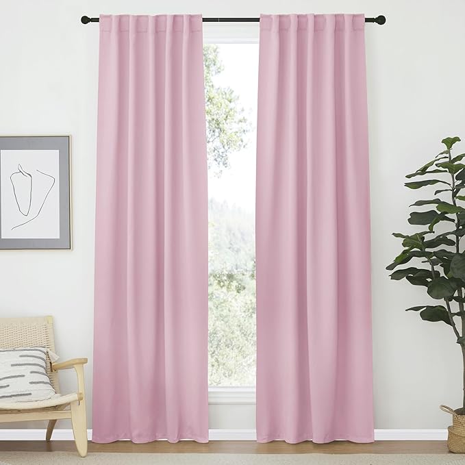 NICETOWN Blackout Curtain Panels Window Draperies - (Baby Pink Color) 34-Inch Wide x72-Inch Long, 2 Pieces, Home Decoration Light & Noise Reducing Window Covering Room Darkening Drapes for Bedroom by NICETOWN