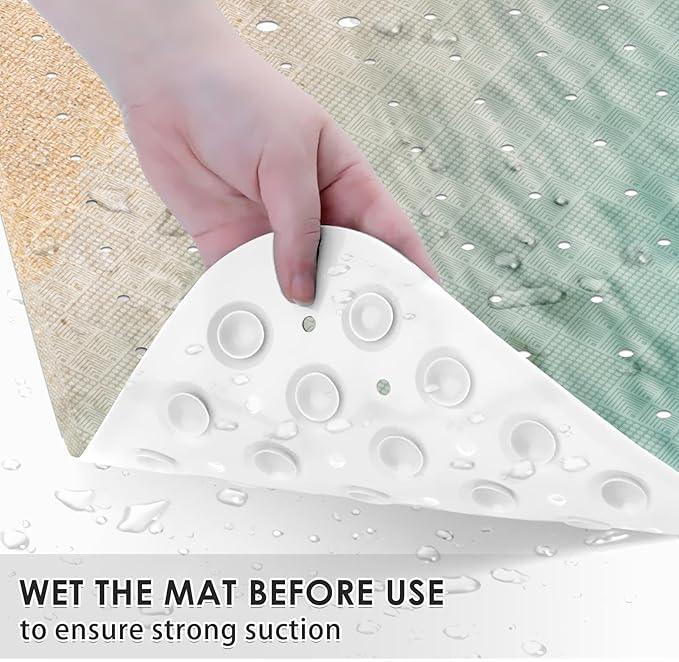 Starfish Summer Beach Bath Mat Non Slip, Sea Shell Ocean Fish 40 X 16 Inch Extra Long Bathtub Shower Mat for Tub Anti Slip with Suction Cups and Drain Holes for Kids Adults Elderly - Image 3