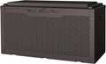 JUMMICO 100 Gallon Resin Deck Box with Cushion, Waterproof Outdoor Storage Box with Lockable Lid for Garden Tools, Patio Cushions (Brown) by JUMMICO