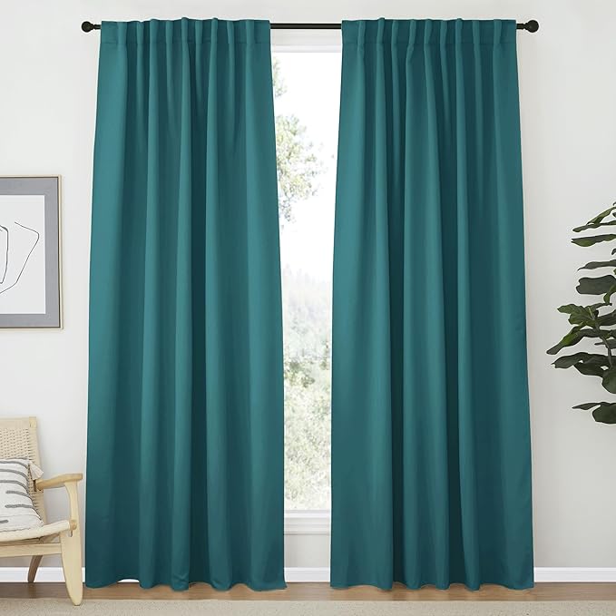 NICETOWN Living Room Blackout Draperies - (Sea Teal Color) W70 x L84, 2 Pieces, Room Darkening Window Blackout Drape Panels for Patio Door by NICETOWN