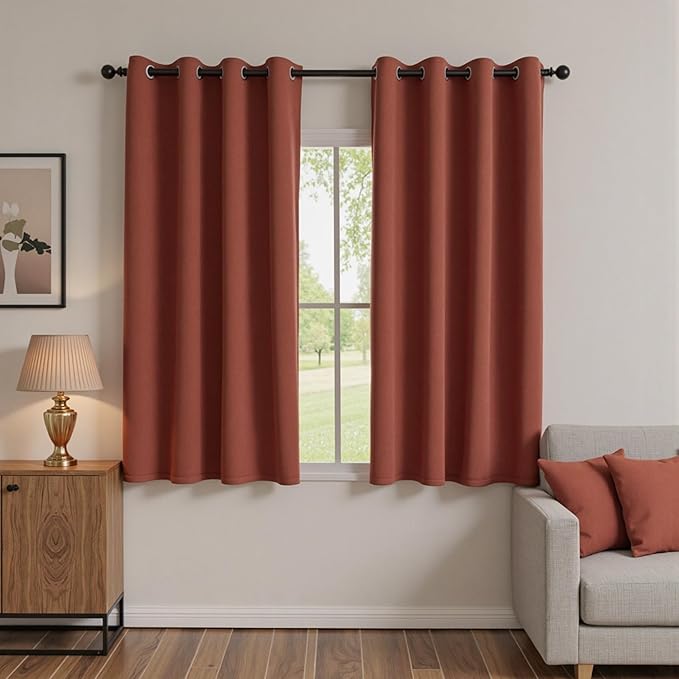 MYSKY HOME Brick Red Blackout Curtains for Bedroom 63 Inches Long Thermal Insulated Terracotta Curtain for Small Window Room Darkening Grommet Kitchen Curtains, 52 x 63 Inch, 1 Piece by MYSKYHOME