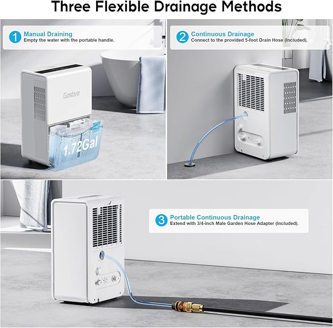 4500 Sq.Ft. 2025 Energy Star Dehumidifier for Basement & Large Rooms with Drain Hose, Max 115 Pints/Day | 45dB Quiet Compressor | 1.7 Gal Water Tank | Auto Shut-Off & Restart, White - Image 8