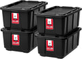 IRIS USA 4-Pack 27 Gallon Storage Bins with Lids |Made in USA| Heavy Duty Plastic Tote Containers for Truckbed Tool Box Organization, Large - Black by IRISUSA