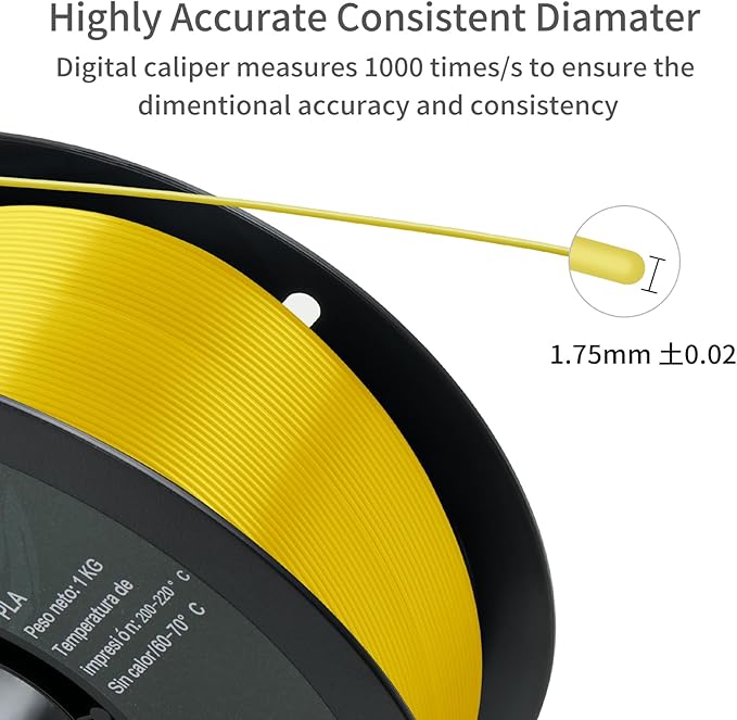 PLA 3D Printer Filament, Dimensional Accuracy +/- 0.02 mm, 1 kg Spool(2.2lbs), 1.75 mm，Yellow - Image 5