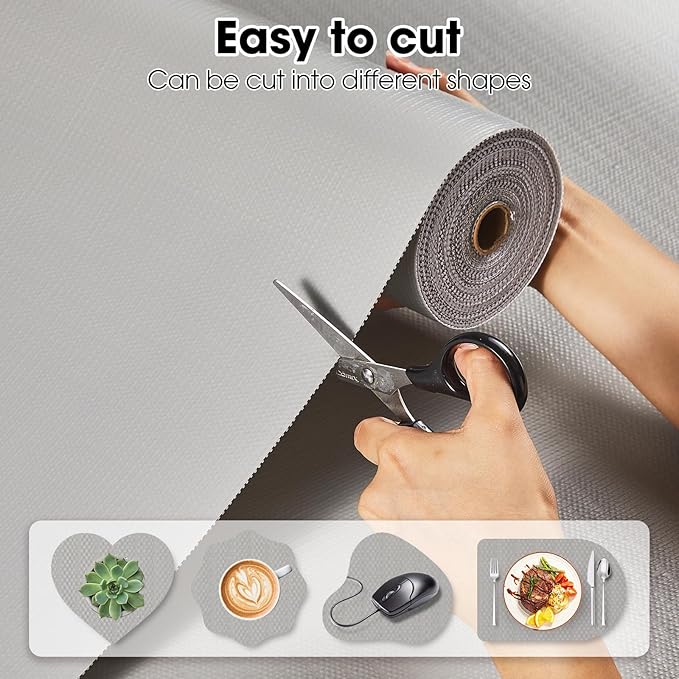 Drawer and Shelf Liner, Non-Slip Kitchen Cabinet Liners Non-Adhesive Thick Strong Grip Waterproof Washable Mats Protect Dresser Shelves Cupboard Bathroom Cabinets, Light Gray, 12 in X 10 FT - Image 4