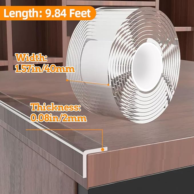 1.57 in x 9.84 FT,Clear Edge Protector Strip Sharp Edge Wrap Cover Tape,Self Adhesive Protective Bumper Guards for Cabinet Door Desk Glass Table Bed Furniture, Kitchen Countertop, Waterproof - Image 2
