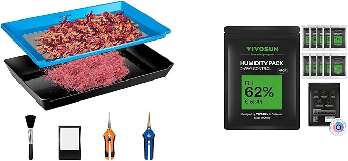 VIVOSUN Heavy Duty 2-in-1 Trimming Tray and 62% RH Two-Way Humidity Control Packs, Size 4 g, 10 Packs for Storing 1/2 oz, Moisture Balancer with RH Indicator Card for Food & Herb Storage by VIVOSUN