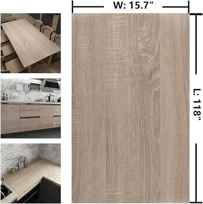 Light Brown Wood Wallpaper Peel and Stick Wood Grain Contact Paper Waterproof Removable Kitchen Cabinet Wallpaper 15.74"x 118" Wooden Vinyl Wrap Cabinet Covers Grey Oak Wooden Contact Paper - Image 7