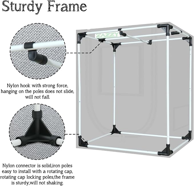 zazzy Grow Tent, 24"x24"x36" Hydroponic Mylar Grow Tent Reflective Garden Growing Dark Room with Observation Window, Removable Floor Tray and Tool Bag for Indoor Plant Growing 2'x2' - Image 7
