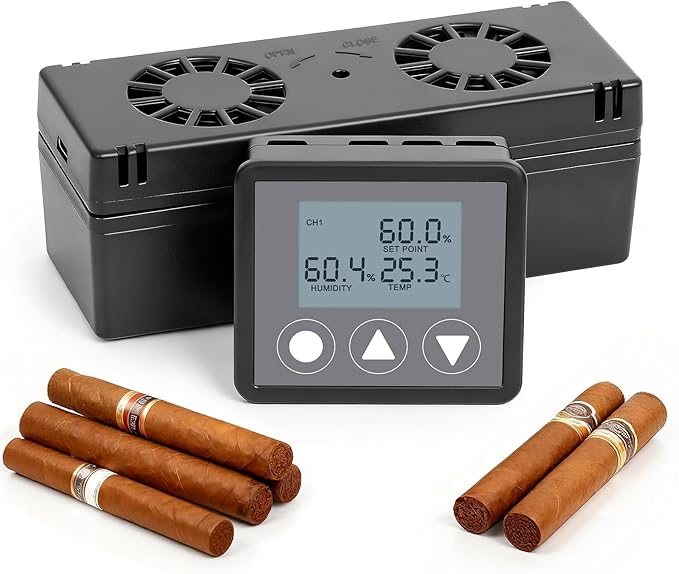 Electric Cigar Humidifier for Cigar Humidor Box - Dual-Fan Sensor-Controlled + LCD Humidity & Temperature Display, Multi-Device Connection Supported, for 40-180 Cigars 1V1 by Unknown
