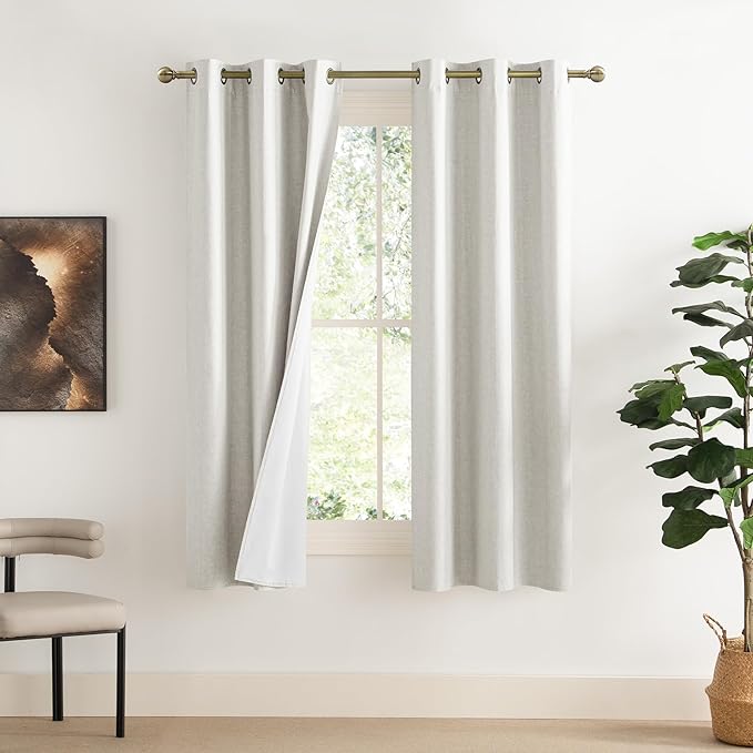 NICETOWN 100% Blackout Linen Texture Curtains 70 inches Long, Ivory, 2 Pcs, Thermal Insulated Full Blackout 2-Layer Lined Drapes, Energy Efficiency Window Draperies for Boy's Room by NICETOWN