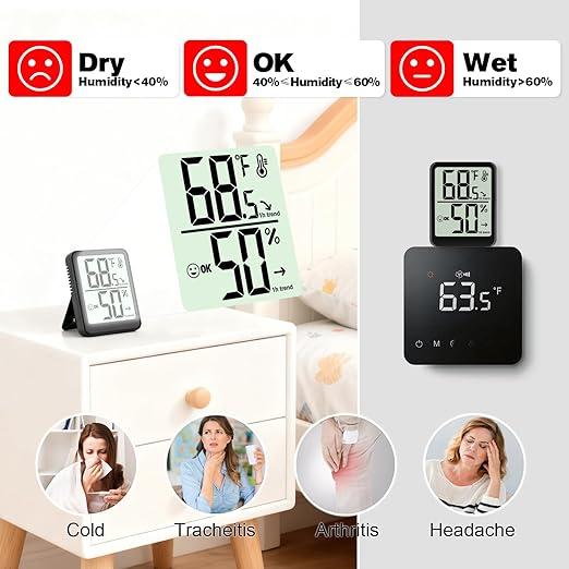 2-Pack Room Thermometer Indoor Hygrometer for Home, Temperature Humidity Meter, Humidity Gauge, Digital Room Temperature Monitor Sensor for Baby Nursery Car Plant - AAA Battery Included - Image 4