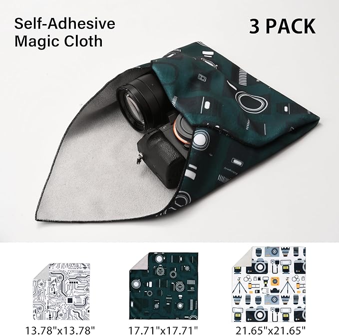 3pcs Pack Camera wrap, Protective Wrap, Magic Self-Adhesive Cloth, Anti-scratch Lens Camera Wrap, Folding, Washable, Lens pouches, Soft cloth with a sticky for camera - Image 2
