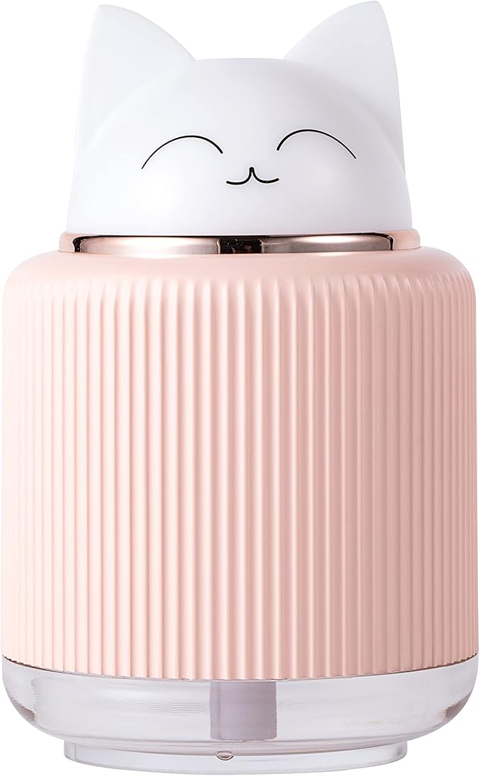 Mini Humidifier-Cute Cat Mist Humidifier for Kids Bedroom, Small Ultrasonic humidifier for Home Car Office with USB 2 LED Colors, Waterless Auto Shutoff, Quiet 300ml (Pink) - Image 5