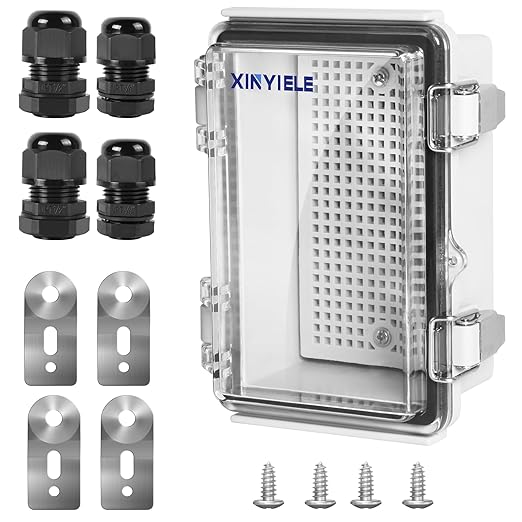 Waterproof Outdoor Project ABS Plastic Junction Box IP67 Weatherproof Dustproof Enclosure with Hinged Cover, Mounting Plate,Wall Brackets for Power Project (Clear,5.9"x3.9"x2.8") by XINYIELE