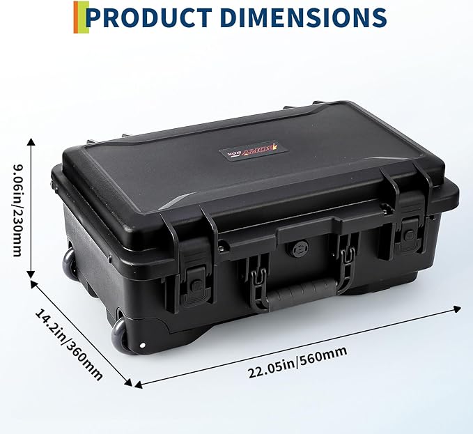 Heavy Duty Waterproof Camera Case for Diving and Outdoor Water Sports – Dustproof, Impact Resistant Dry Box with Padded Dividers, Wheels, 22” x 14” x 9” – Includes Document Bag & Camera Insert - Image 2