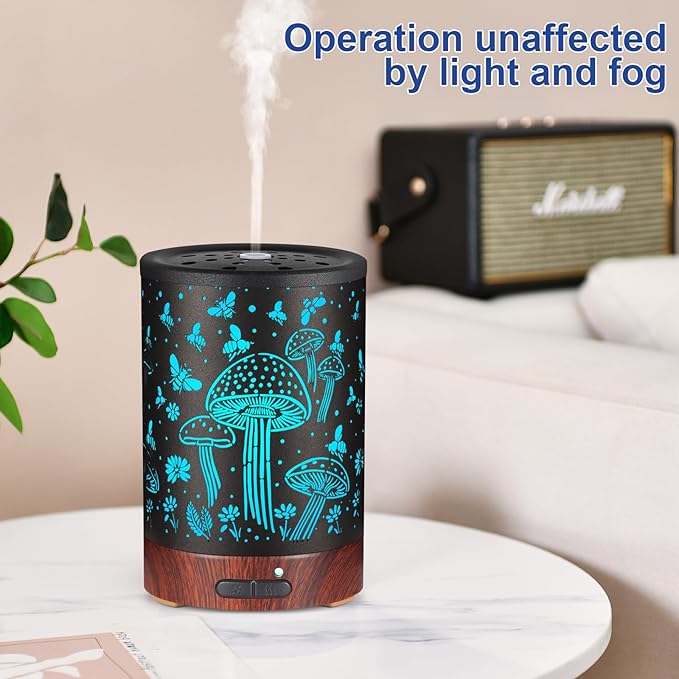 Essential Oil Diffuser- Aromatherapy Diffuser with7 Colors Light and Auto-Off for Women Metal Cool Mist Humidifier for Home and Office for Mom Women（Mushroom + Bee） - Image 3