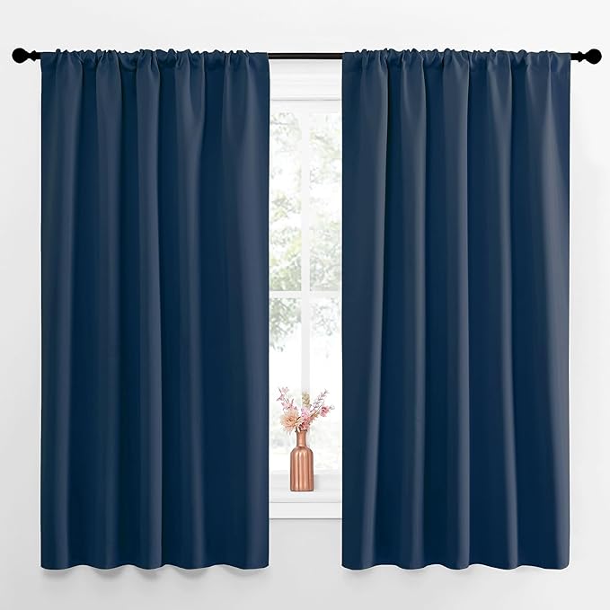 NICETOWN Blackout Curtains for Living Curtains, Moroccan Blue, Set of 2, 52 by 63 Inch, Window Treatment Blackout Curtain Panels, Home Decor Thermal Insulated Solid Drapes for Bedroom by NICETOWN