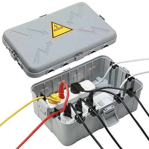 Hrensaw Large Outdoor Electrical Box(12.5x8.5x5inch),IP54 Waterproof Outdoor Outlet Covers,Weatherproof Extension Cord Covers Protect Outlet,Plug,Timer,Power Strip,Holiday Light,Grey by Hrensaw