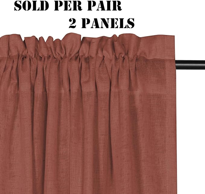 H.VERSAILTEX Linen Curtains Elegant Natural Linen Blended Curtains Energy Efficient Light Filtering/Rod Pocket Window Treatments Panels/Drapes for Living Room (Set of 2, Rust, 52 inch W X 72 inch L) - Image 2