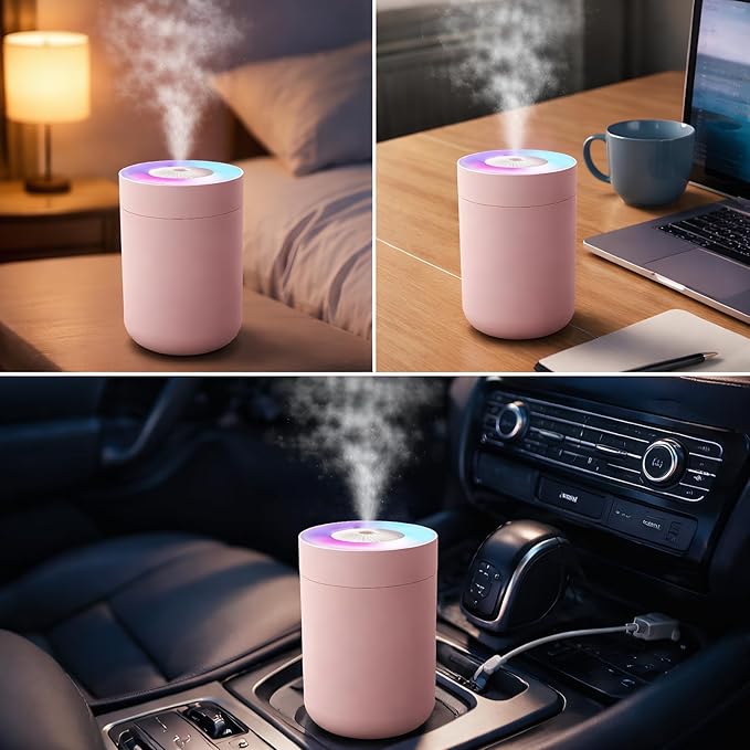 230ML Humidifier for Bedroom, Air Humidifier for Home, Plant Humidifiers Indoor Small with LED Colorful Gradient Light, USB Powered for Desk, Car, Travel, Hotel Room (Pink) - Image 5
